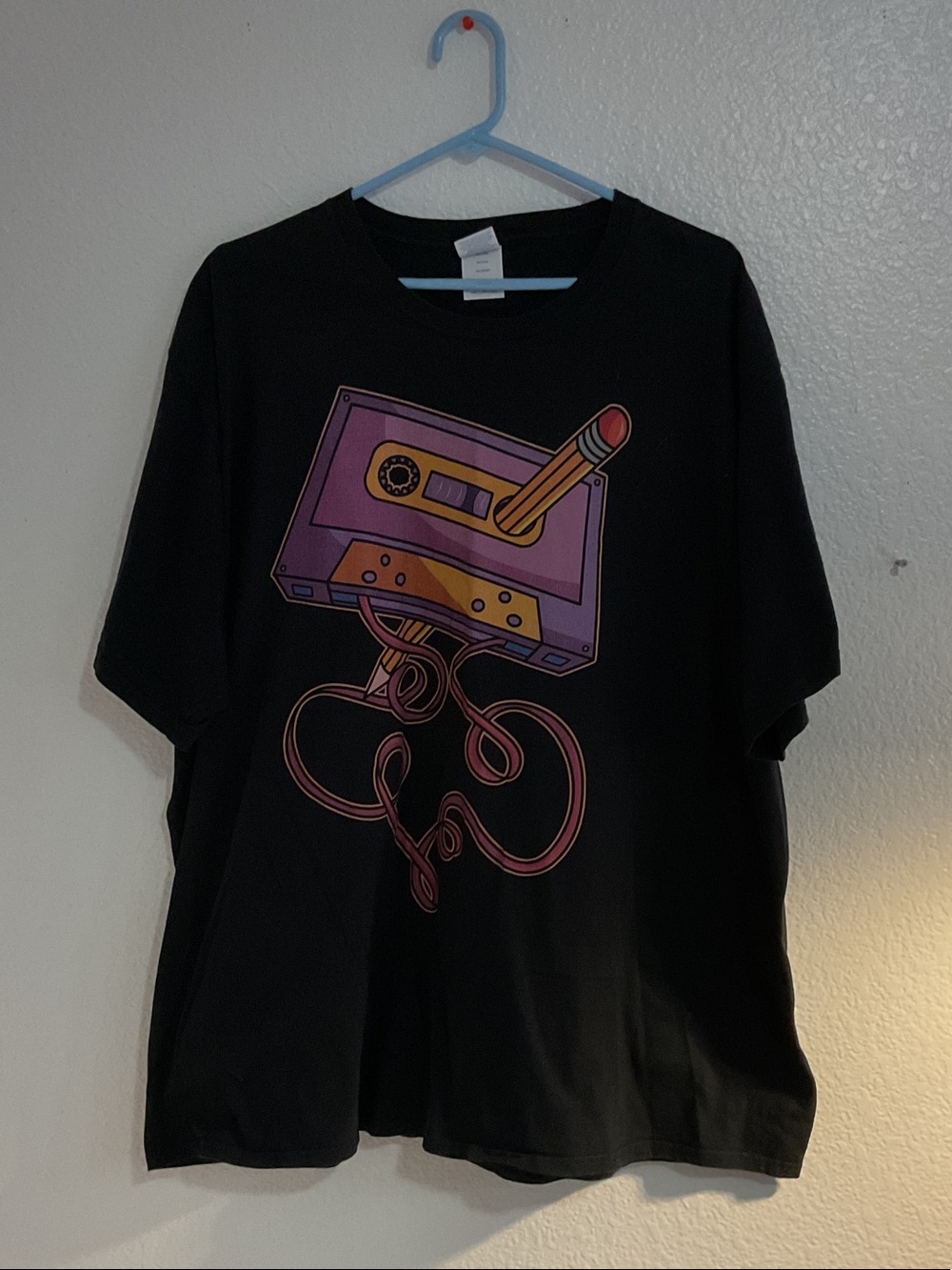 Port and Company Black Tee with Purple Cassette Graphic